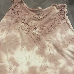 Tie dye shark bite tank. Soft pink and white.